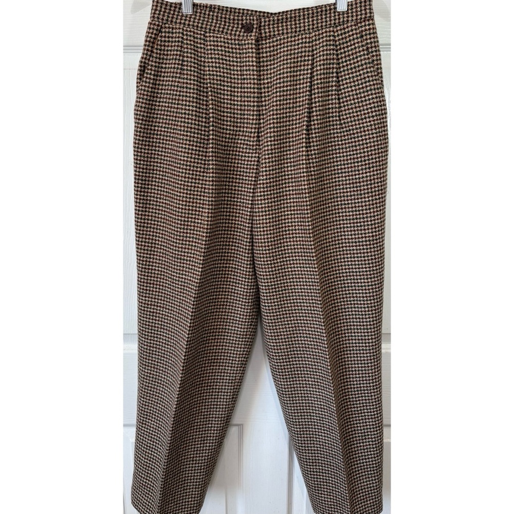Vintage High Waist Pleated Wool Tweed Houndstooth Trousers Pants Lined Size 14